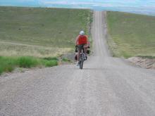 Korey grinding up the mountain.